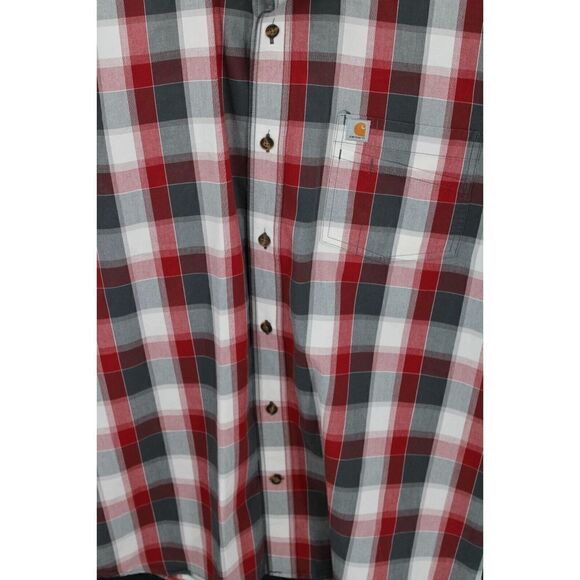 Carhartt Xl Relaxed Fit Burgundy/Gray Plaid Short Sleeve Button Front Shirt - Picture 4 of 7